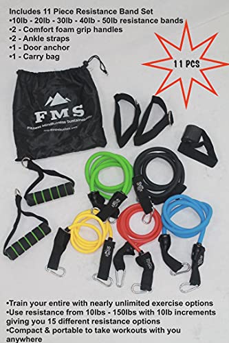 FIMISU 11 Piece Resistance Band Set - 150 lbs Total Resistance - Workout Anywhere