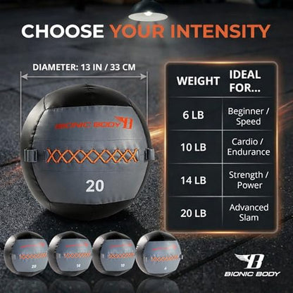 Bionic Body Soft Medicine Ball Weighted Slam Wall Ball for Cardio Workout and Core Training – Ideal for Squat, Lunge, and Partner Toss - style: 20LB