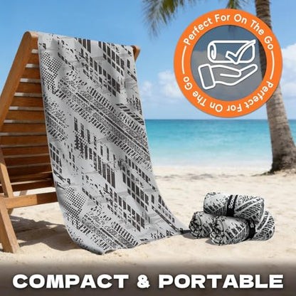 Microfiber Sweat Towel Quick Dry Lightweight Absorbent 2 Pack，Fast Drying 30‘’ X 60‘’ Negative Ions Odorless Gym Towels for Men & Women Yoga Travel Outdoor Camping Gym Beach (Gray Geometric)