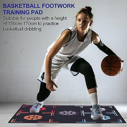 Patikil Basketball Training Mat - Rubber Basketball Footstep Pad Non-Slip Training System with Point Reminder and Pace Ball Control Player Foot Grip - size: 105x75cm