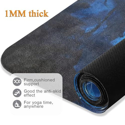 Kigai Travel Yoga Mat 71" x 24" Non Slip Natural Rubber Foldable Exercise Mat Ultra Thin 1.5mm Lightweight for Fitness, Pilates & Home Workout, Blue Lightning