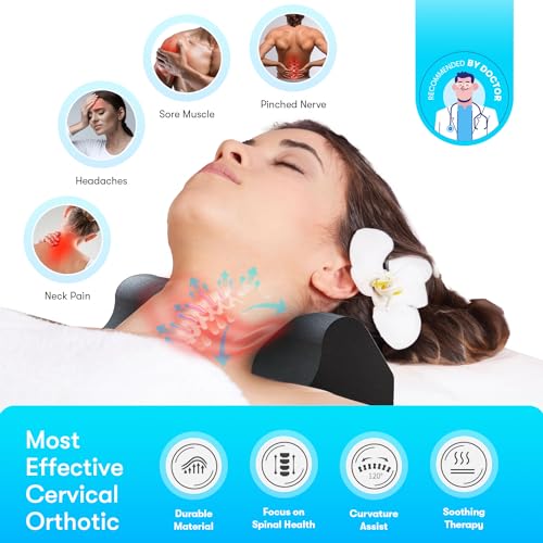 Cervical Traction Orthotic Chiropractic Neck Alignment Device for Spinal Curve Tension Stretching Forward Head Posture Pain Relief and Physical Therapy (Black)