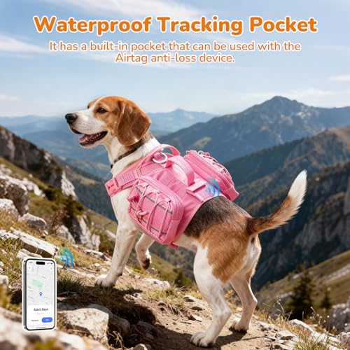 Medium Dog Harness Backpack, No Pull Adjustable Dog Vest with Handle & Leash Ring, Lightweight Dog Backpack with Side Pockets for Walking, Training & Day Hikes, Pink, M