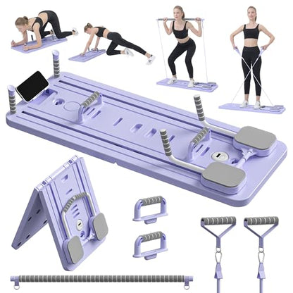 Pilates Board - Pilates Reformer Set, Multi-Purpose Foldable Pilates Reformer Board for Home, 5 in 1 Pilates Sliding Board - color: Purple Set
