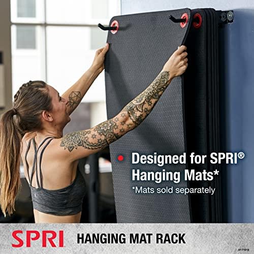 SPRI Hanging Exercise Mats for Gyms, Closed-Cell Foam Yoga & Fitness Mats with Grommets, Thick Workout Mats for Studios & Group Fitness Classes, Wall Rack Mat Holder Storage, Black