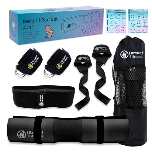 J Bryant Barbell Pad Set with 2 Ankle Straps for Cable Machines Hip Resistance Band Weight Lifting Straps Thick Cushion Hip-Thrusts Pad with Carry Bag for Squats Bench Press Workout - color: black set