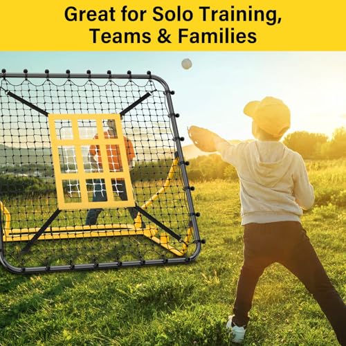 Utheer Baseball Rebounder Net 4x4.5FT Pitch Back Trainer with Strike Zone & 9-Grid Target for Baseball Softball Soccer Volleyball Lacrosse - 3 Adjustable Angles | Steel Frame UV Net | Foldable