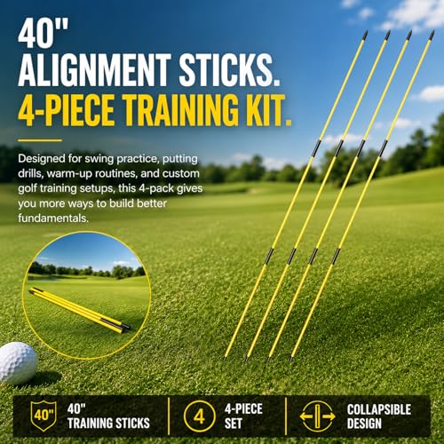 Collapsible Golf Alignment Sticks, 40 Inch Golf Alignment Rods for Swing Trainer, Putting, Aiming, Posture Correction and Golf Practice