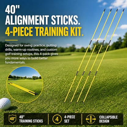 Collapsible Golf Alignment Sticks, 40 Inch Golf Alignment Rods for Swing Trainer, Putting, Aiming, Posture Correction and Golf Practice