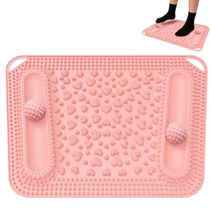 Foot Massage Mat & Foot Massage Balls, Spike Acupressure Reflexology Mat for Feet Pressure Point Stimulation, Silicone Massager Board Plantar Fasciitis Pain Stress Relief for Office Home Pink - color: 22.5x14.2" Pink