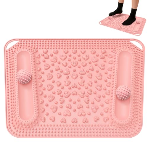Foot Massage Mat & Foot Massage Balls, Spike Acupressure Reflexology Mat for Feet Pressure Point Stimulation, Silicone Massager Board Plantar Fasciitis Pain Stress Relief for Office Home Pink - color: 22.5x14.2" Pink