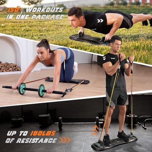 Push Up Board,36 in 1 Home Gym Equipment with Ab Roller Wheel & Resistance Bands, Portable Foldable Workout Board for Full Body Strength Training Men Women,Gift for Boyfriend