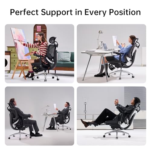 SIHOO Doro C300 Pro V2 Ergonomic Office Chair with Footrest, Jet Black - color: Jet Black, size: Pack of 1