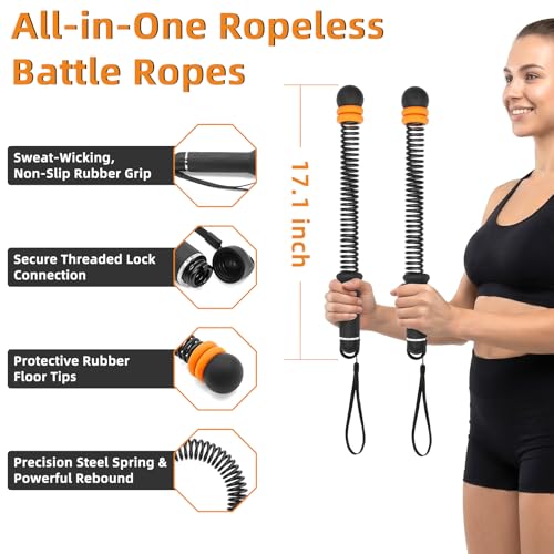 Ropeless Battle Ropes Adjustable Weight, Cordless Battle Ropes for Home Gym, Weighted Portable Battle Rope with Storage Bag, Low Impact HIIT Strength Cardio Workout Rope for Men & Women (Black)