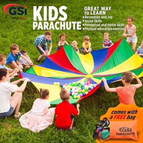 GSi Kids Play Parachute Rainbow Parachute Toy Tent Game for Kids Gymnastics Cooperative Play and Outdoor Playground Activities (6 Feet) - size: 6 Feet