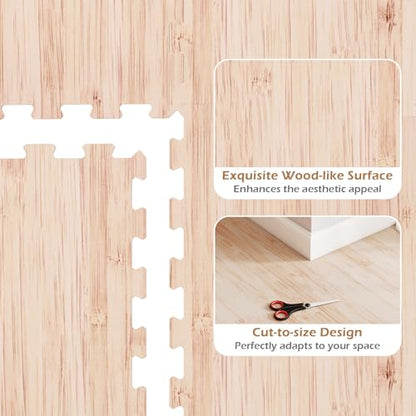 DORTALA 8 PCS Interlocking Floor Tiles, Wood Grain Puzzle Printed Foam Tiles, 20'' x 20'' EVA Exercise Gym Mats, Soft Protective Flooring Mats for Home Gym, Living Room, Bedroom & Office