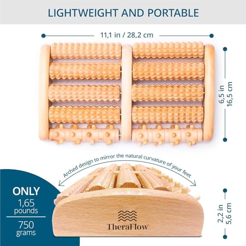 TheraFlow Foot Roller for Plantar Fasciitis Relief and Neuropathy Pain Relief for Feet - Wooden Foot Massager Roller Acupressure Tool with Reflexology Chart - Mom Gifts for Women and Men