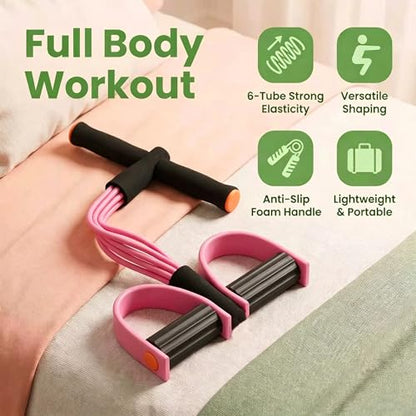 Upgraded Durable 6-Tube Pedal Resistance Strap with Handle, Natural Rubber Fitness Resistance Strap, Multifunctional Fitness Strap, Suitable for Abdominal, Waist, arm, and Leg Shaping Training