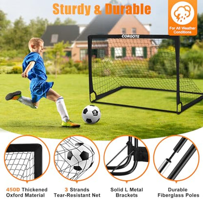 Toddler Soccer Goals for Backyard Set of 2, 4x3ft Portable Pop Up Soccer Net, Kids Soccer Training Equipment with Ball, Cones, Ladder, Scoring Target, 3-14Years Old Birthday Gifts for Boy Girl
