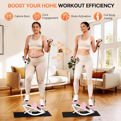 Rock Stepper - Steppers for Exercise at Home, Portable Stepper Side to Side with Digital Display & Resistance Bands, 330 LBS Capacity Full Body Workout Low-Impact Knee-Friendly 3D Stair Stepper - color: Pink