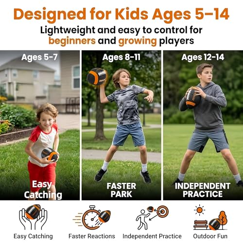PassCatch Training Football for Youth&Kids(Ages 5-14),Fatherless Bounce Back Size 7 Football Practice Equipment,Solo Passing Catching Training Hand-Eye Coordination (Deflated)