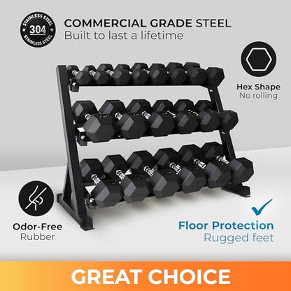 Rubber Hex Dumbbell Set with Rack, 8/10/12/15/20 Pair (450/550/780/1200/1550/2100 lbs total) Weight Rack with Dumbbells for Home Gym & Strength Training - color: (5-60 LB) 780 LBS Dumbbells with Rack