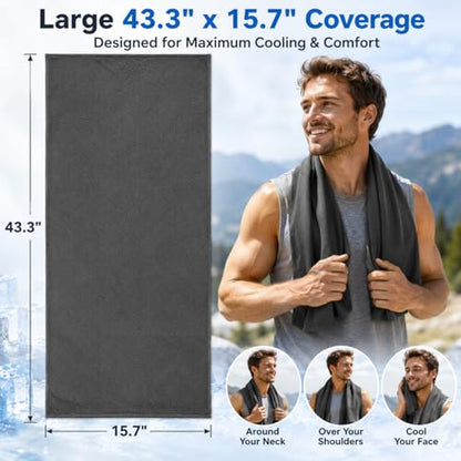 Large Cooling Towel for Neck and Face, 43.3 x 15.7 in, Dark Gray - color: Dark-gray