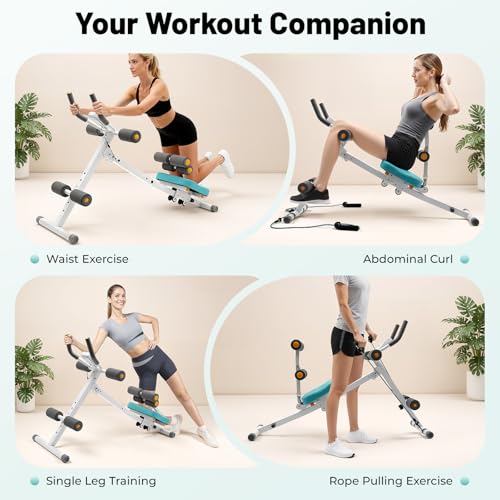 Ab Machine, Abs Workout Equipment with Resistance Bands & LCD Display, Adjustable Ab Trainer Machine, Whole Body Workout Waist Trainer for Women&Men, 264.55lbs Load Capacity