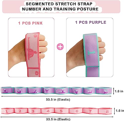 Stretch Straps with Loops for Exercise - 2 Pcs Yoga Stretching Straps for Kids, Elastic Resistance Bands 8 Loops for Dance, Gymnastics, Pilates & Flexibility Training