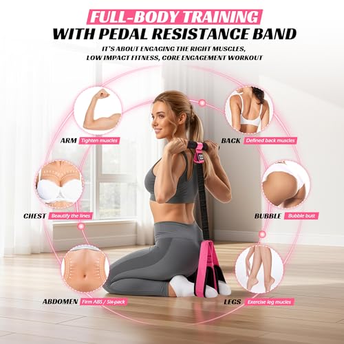 Multifunction Pedal Resistance Band with Handle, Upgraded Exercise Equipment with Soft Foot Pedal for Sit Up & Full-Body Home Gym Workouts, Core/ABS Training, Pilates, Yoga & Physical Therapy - style: 3-Pink-60LBS