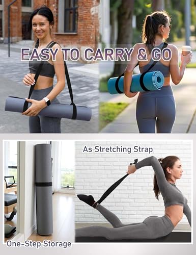 Yoga Mat Carrier Strap Long - Adjustable Thick and Wide Strap for Carrying Mat or Stretching, Black