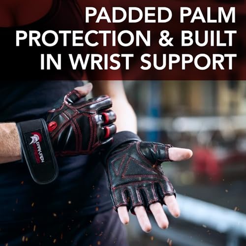 Genuine Leather Gym Gloves for Men Women, Wrist Wrap Support Workout Gloves for Weight Lifting Crossfit Deadlift Barbell Exercise Palm Padding Callus Protection Grips - size: X-Small