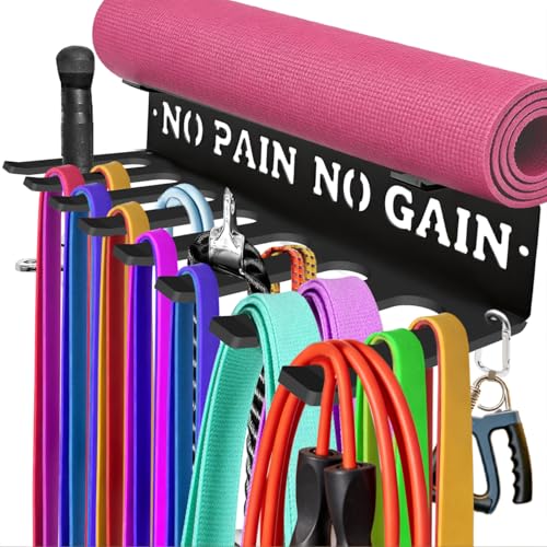 Gym Home Rack 8 Hook Heavy-Duty Wall-mounted Organizer Multi-Purpose Workout Gear Wall Hanger Storage for Resistance Bands Jump Ropes Lifting Belt Fitness Bands Barbells Carabiners Included - color: NO PAIN YOGA