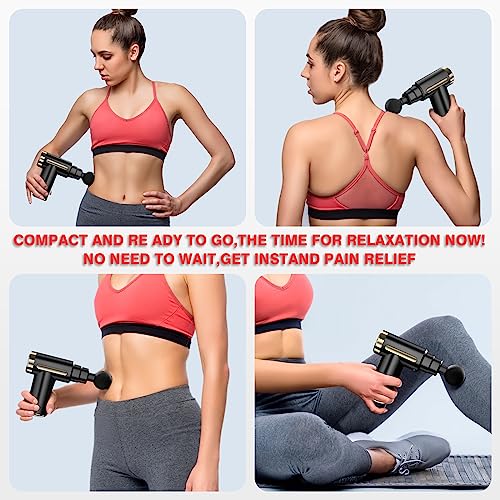 cotsoco Massage Gun Deep Tissue for Pain Relief with 4 Massage Heads & 6 Speeds, Electric Mini Handheld Body Massager for Any Pain Relief, Best Gifts for Dad and Mom - color: Gold