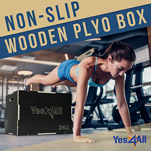 Yes4All 3 in 1 Non-Slip Wooden Plyo Box, Step Up Box for Workout, Plyometric Jump Box for Skipping, Jumping, Lunges, Squats, Dips - color: A. Black, style: 30 x 24 x 20"