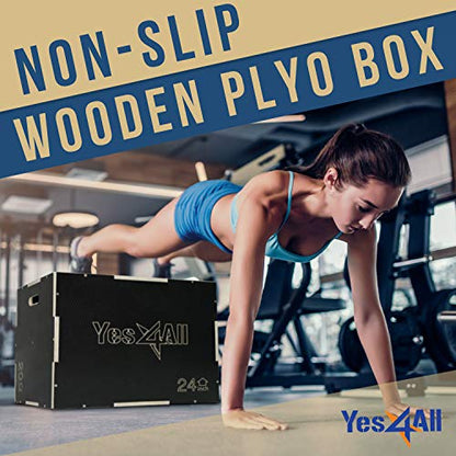 Yes4All 3 in 1 Non-Slip Wooden Plyo Box, Step Up Box for Workout, Plyometric Jump Box for Skipping, Jumping, Lunges, Squats, Dips - color: A. Black, style: 30 x 24 x 20"
