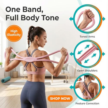 Resistance Bands, Figure 8 Resistance Bands for Women Men, 8 Shaped Resistance Rubber Band for Arms, Back, Shoulder Stretch with Handles, Not Break, Portable