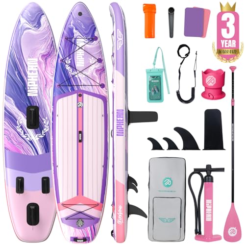 Niphean (Extra Large) Inflatable Paddle Board, SUP for 2+1 People/Family 500lbs Capacity Stand Up Paddle Board with SUP Accessories, StabilTrac Fin Non-Slip Paddleboard for Adults - color: Violet