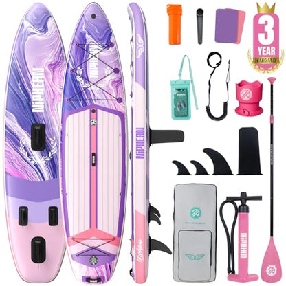 Niphean (Extra Large) Inflatable Paddle Board, SUP for 2+1 People/Family 500lbs Capacity Stand Up Paddle Board with SUP Accessories, StabilTrac Fin Non-Slip Paddleboard for Adults - color: Violet