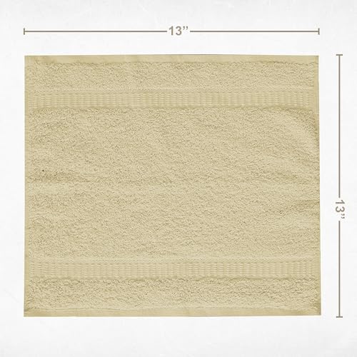 Luxury Wash Cloths Set of 12, Sand (13x13 Inches) 100% Ring Spun Cotton, Premium Feel with High Absorbancy Ideal Washcloths for Bathroom,Salon, Spa and Gym
