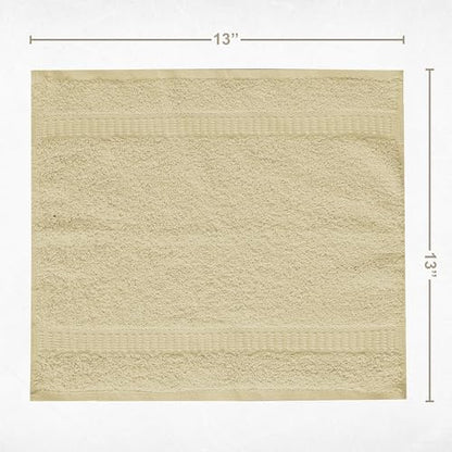 Luxury Wash Cloths Set of 12, Sand (13x13 Inches) 100% Ring Spun Cotton, Premium Feel with High Absorbancy Ideal Washcloths for Bathroom,Salon, Spa and Gym