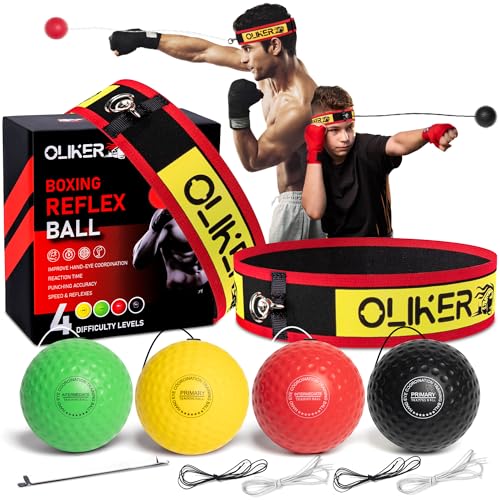Boxing Reflex Ball for Adults and Kids, 4 Levels Boxing Ball with Adjustable Headbands, Perfect for Reaction, Agility, Punching Speed, Fight Skill and Hand Eye Coordination Training - style: Set-1