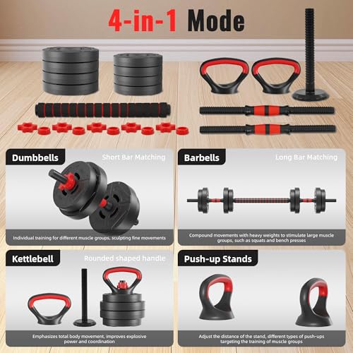 Fitvids Adjustable Dumbbell Set, 40/60LBS Free Weight Set, Multi-Functional Portable Changeable Dumbbell Barbell Kettlebell Set for Home, Multiple Style - size: 40LBS Set, 4in1