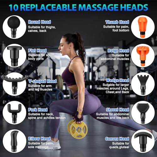 TOLOCO Massage Gun, Deep Tissue Back Massage for Athletes for Pain Relief, Percussion Massager with 10 Massages Heads & Silent Brushless Motor, Fathers Day Dad Gifts, Black