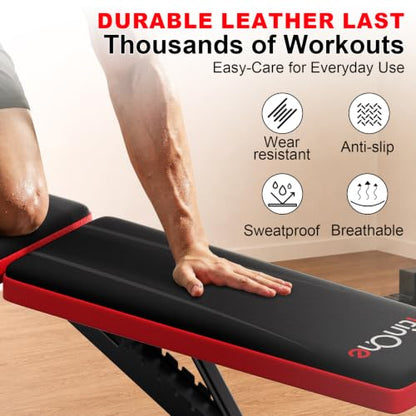 FitinOne Adjustable Folding Weight Bench for Home Gym, 660 lbs Capacity Multi-Functional Workout Bench Sturdy Durable for Full Body - color: Black-Red