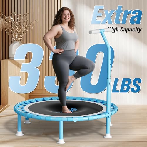 40" Fitness Mini Trampoline with Adjustable Handle Bar, 330lbs Foldable Bungee Rebounder for Adults and Kids, Stable & Quiet Exercise Rebounder Indoor Workout