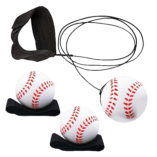 Playbees Reactive Practice Baseballs (3 Pack) – Personal Wrist Return Trainer for Solo Pitching & Catching Practice – High-Elastic Training Ball for Kids & Beginners – Compact Travel Set