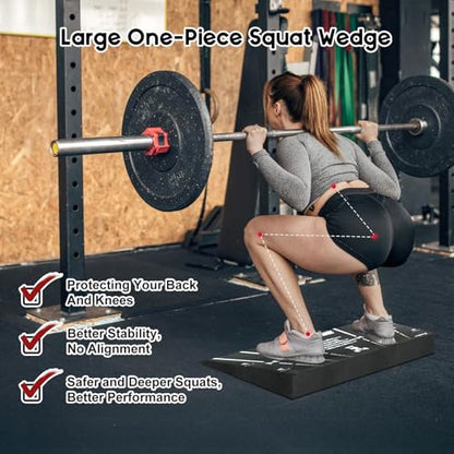 Squat Wedge Block, One-Piece Heel Elevated Slant Board for Squats | 27 x 10 in, 15° incline; stance guides, silicone pads, cross-linked PE for calf stretcher use, lunges and ankle mobility