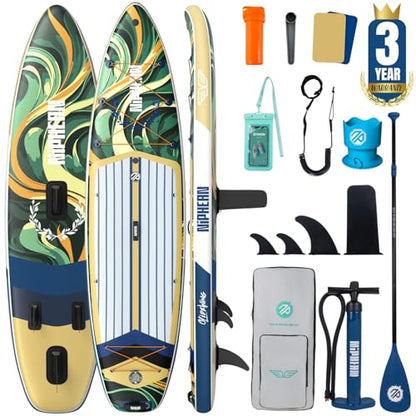 Niphean (Extra Large) Inflatable Paddle Board, SUP for 2+1 People/Family 500lbs Capacity Stand Up Paddle Board with SUP Accessories, StabilTrac Fin Non-Slip Paddleboard for Adults - color: Glass Green