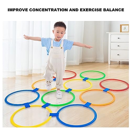 Hopscotch Hoop Hand Foot Coordination Sensory Training Plastic Hoops Pack of 10 Combination with 10 Buckles for Jumping Activities (Extra Large Size)
